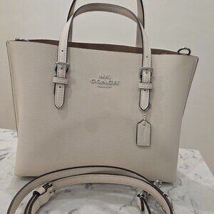 Leather Coach Mollie Tote 25 Leather in Chalk